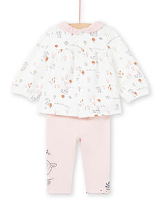 Camisa blanca y leggings rosas con estampado de fantasía para niña recién nacida MOU1ENS2 / 21WF0341ENS001