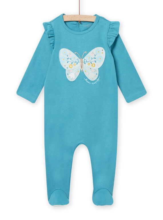 Pelele turquesa con estampado de mariposa para bebé niña NEFIGREPAP / 22SH13G6GREC216