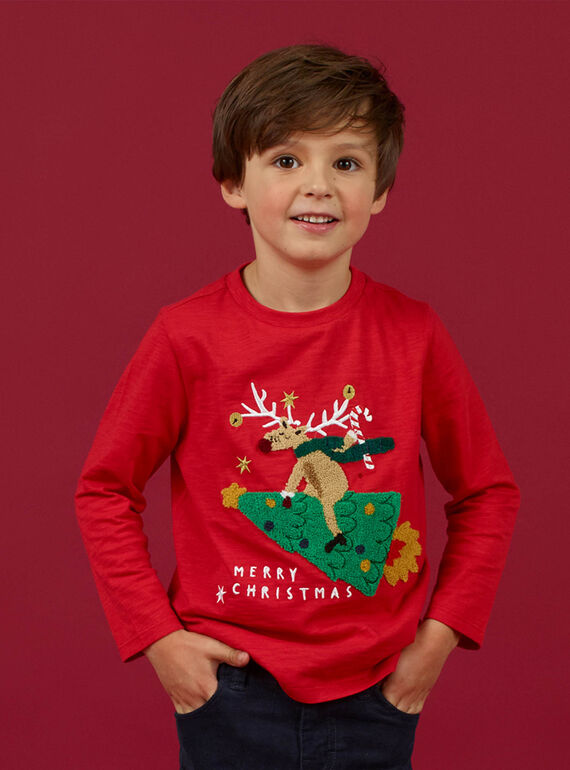 Camiseta navideña roja con bordado para niño MONOTEE / 21W902Q1TMLF518
