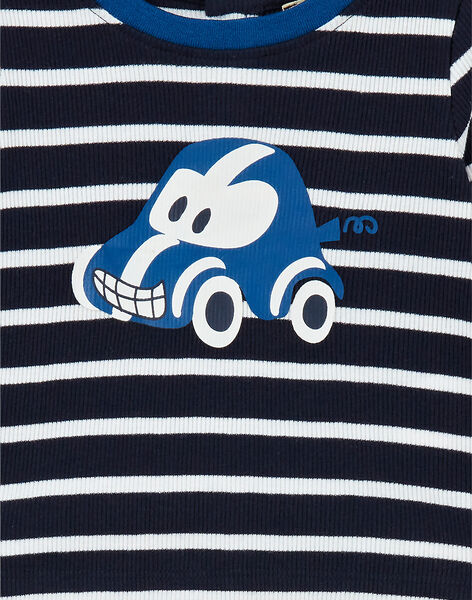 Camiseta de algodón de color azul oscuro y blanco de rayas para bebé niño LUJOTEE4 / 21SG1032TML713