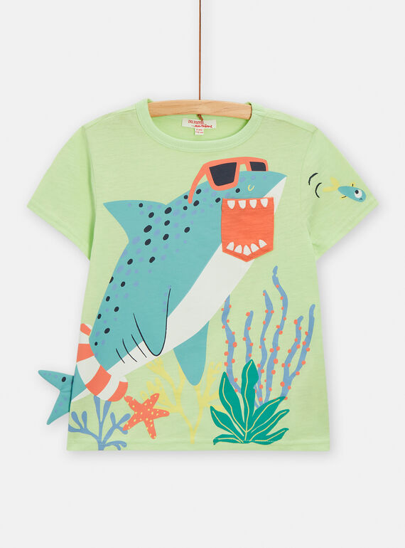Camiseta verde con dibujo de tiburón para niño TORYTI4 / 24S902U4TMC603