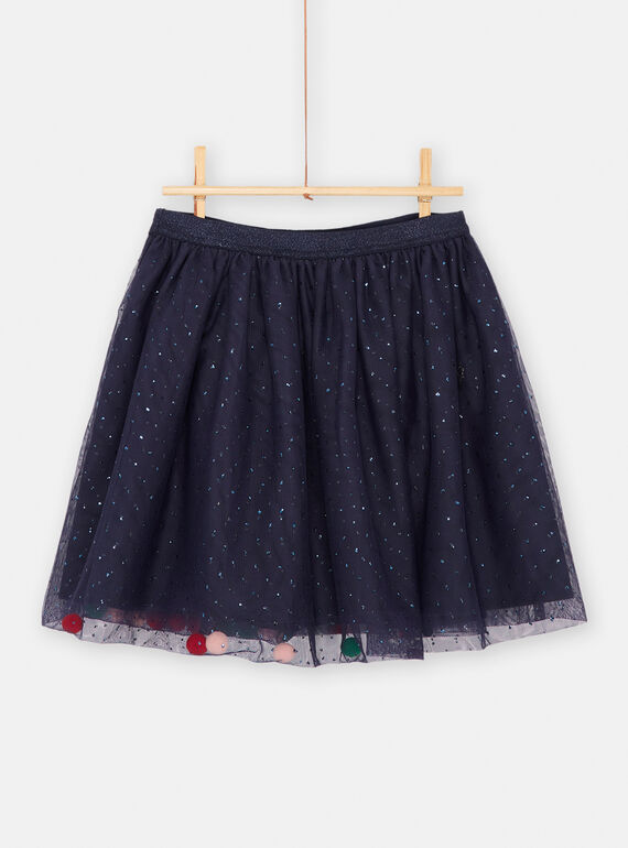 Falda azul marino con estampado de lunares con brillo para niña SAWAYJUP1 / 23W901S1JUP070