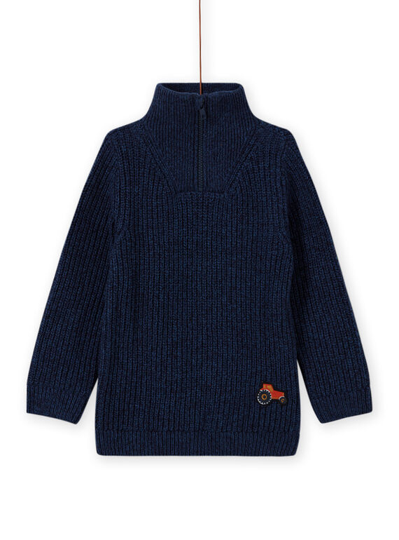 Jersey azul de cuello alto con tractor bordado para niño MOCOPUL / 21W902L1PUL219