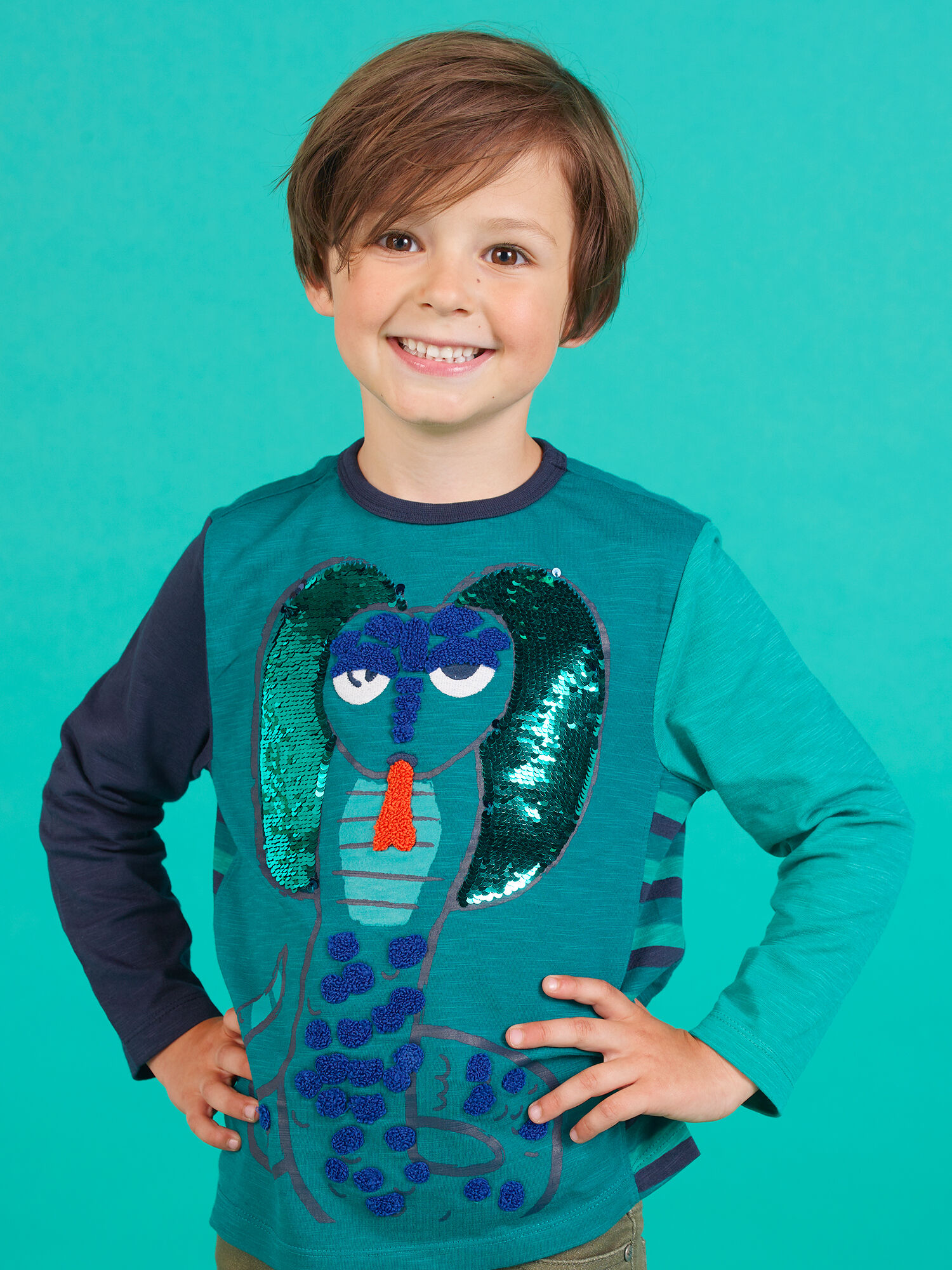 Camiseta azul turquesa con lentejuelas reversibles para ni o