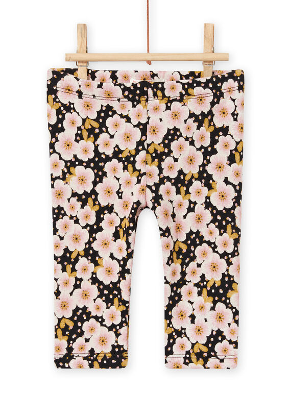 Pantalón forrado gris con estampado floral para bebé niña MIHIPAN2 / 21WG09U1PANJ905