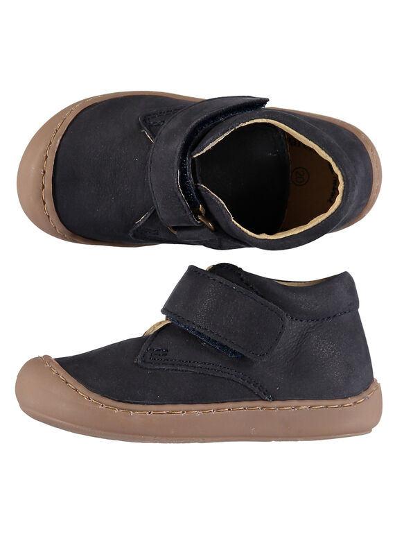 Botines flexibles de piel de nobuk de color azul marino para bebé niña GBGBOTIFLEM / 19WK38I2D0F070