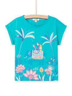 Camiseta azul turquesa con estampado de elefante de fantasía para niña NAGATI2 / 22S901O1TMC202