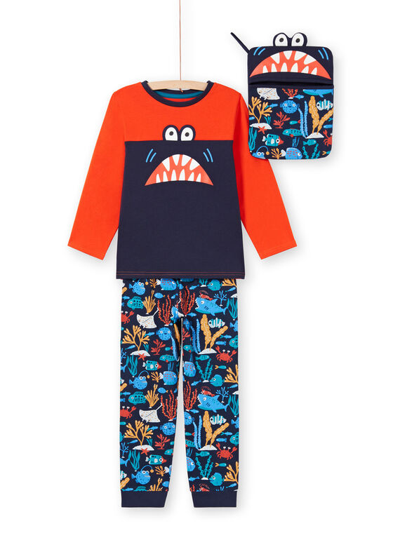 Pijama de camiseta y pantalón naranja y azul oscuro para niño MEGOPYJMAN4 / 21WH1274PYGE414