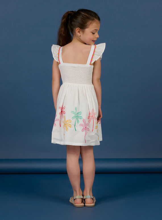 Vestido crudo con estampado de palmeras para niña NAWAROB3 / 22S901V1ROB001