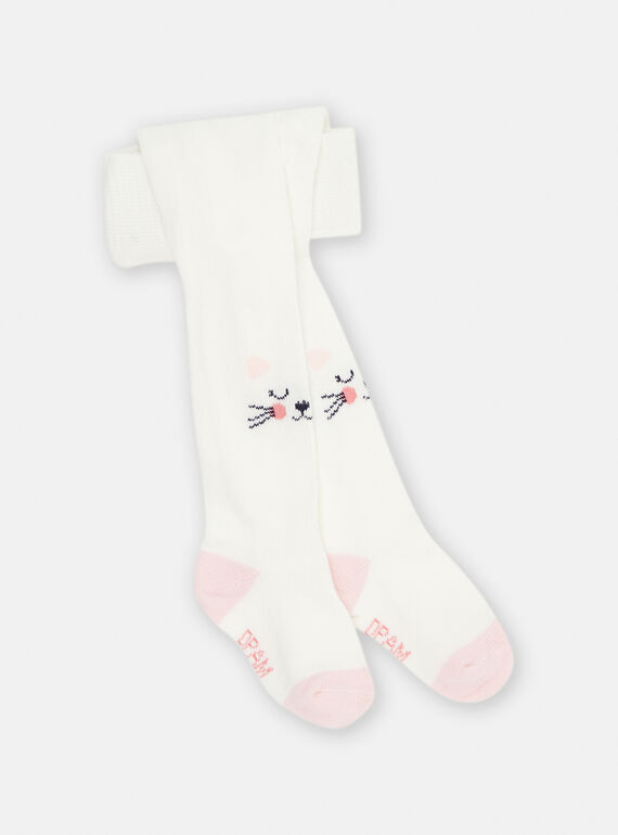 Leotardos de color crudo con estampado de caras de gatos para bebé niña SYIJOCOL2 / 23WI09M5COL001