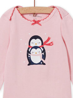 Body de manga larga de color rosa jaspeado con estampado de pingüinos para bebé niña MEFIBODNEI / 21WH13C2BDLD314