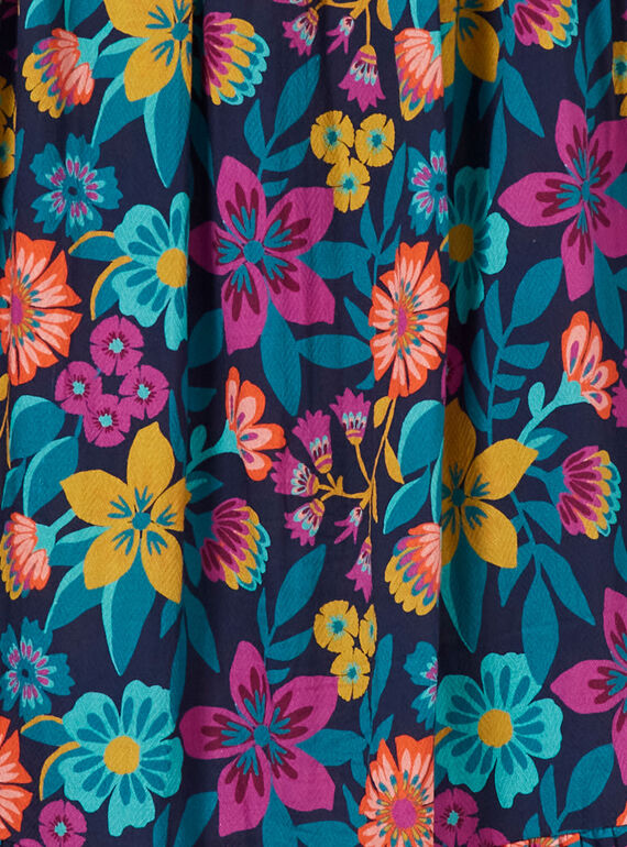 Falda larga de color azul con estampado de flores de colores, para niña LAMUMJUP2 / 21S901Z1JUPC211