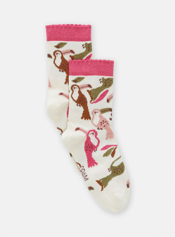 Calcetines de color crudo oscuro con estampado de tucán para niña TYACRICHO / 24SI0188SOQ003