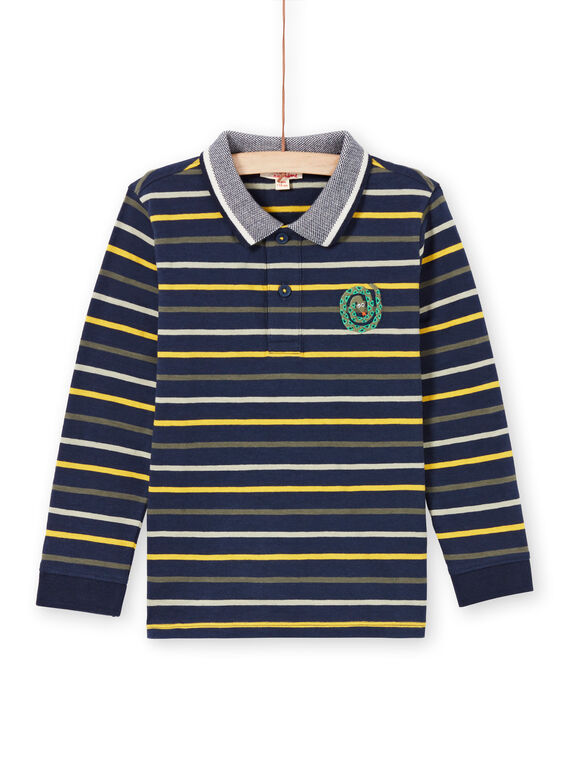 Polo de manga larga de color azul noche de rayas para niño MOKAPOL / 21W902I1POL705