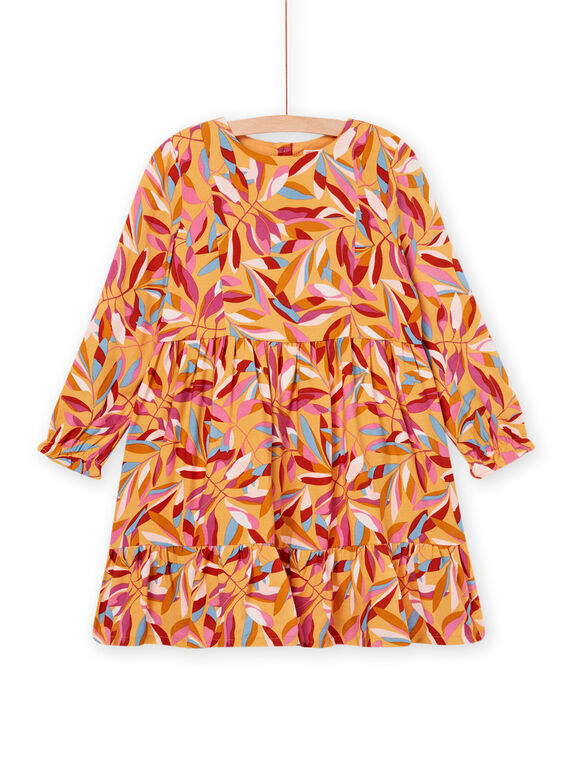 Vestido fluido con volantes y estampado de hoja multicolor PAMOROB1 / 22W901N1ROBB107