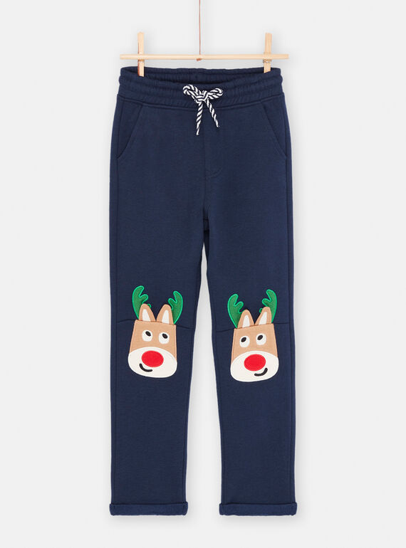 Pantalón azul noche con parches de ciervos para niño SOWAYPAN / 23W902S1PAN705