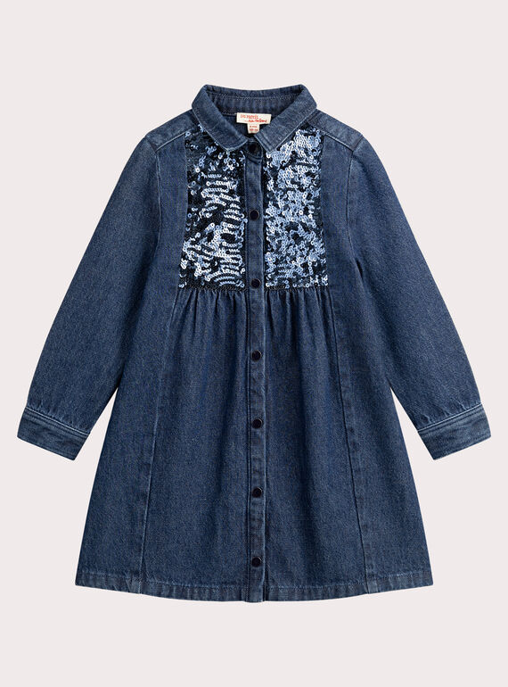 Vestido de jeaN con lentejuelas azules para niña  VAKLIROB2 / 24W90141ROBP271