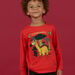 Camiseta de manga larga de color rojo con estampado de dinosaurios para niño