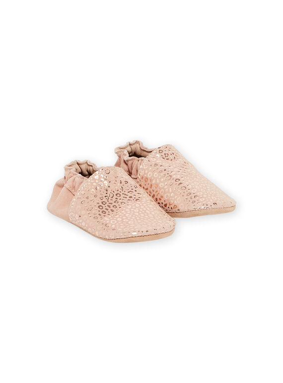 Zapatillas de casa de piel flexible rosa con estampado de leopardo para bebé niña MICHOPRINT / 21XK3724D3S030