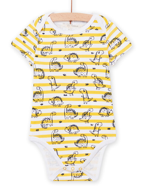 Body blanco con rayas amarillas y estampado de dinosaurio para bebé niño NEGABODINO / 22SH14I8BDL000