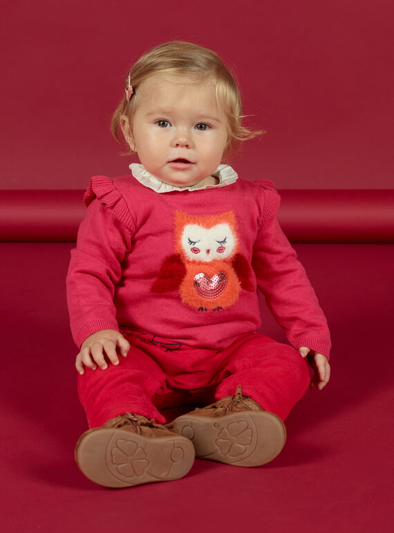 Jersey rosa con estampado de búho para bebé niña MIFUNPUL / 21WG09M1PULD332