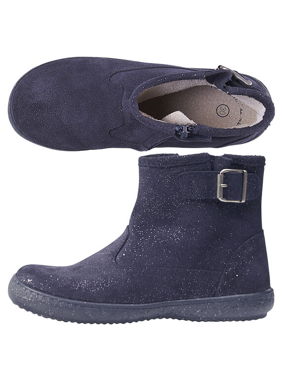 Botas de piel de serraje y brillo de color azul marino para niña GFBOOTMATER / 19WK35I7D0D070