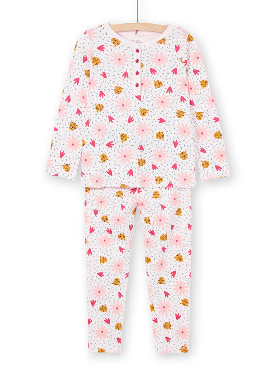 Pijama de canalé de color rosa con estampado de panteras y flores para niña LEFAPYJRIB / 21SH1158PYJ321