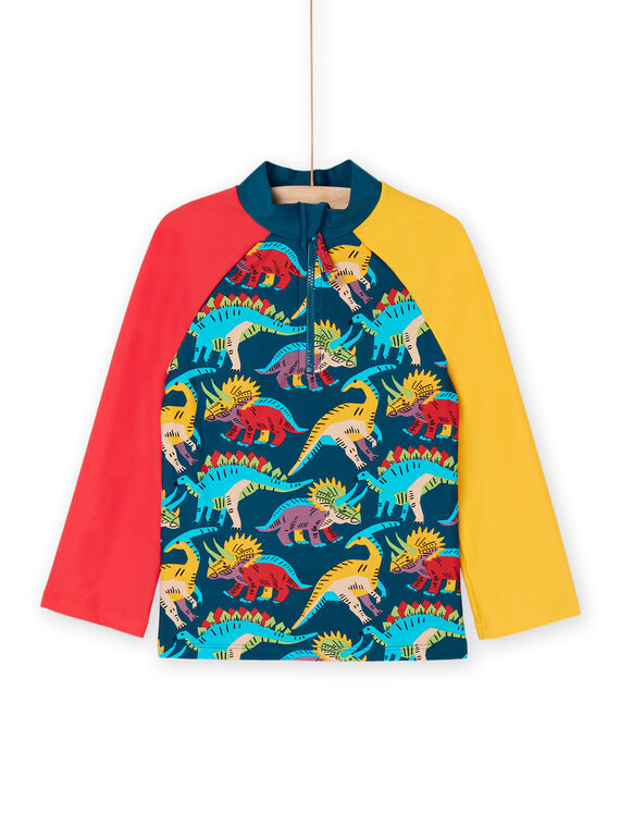 Camiseta de baño turquesa con protección solar con estampado de dinosaurios RYOMERUVTIDIN / 23SI02R1TUVC217