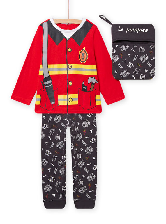 Pijama de camiseta y pantalón con estampado de bombero y mochila a juego para niño NEGOPYJMAN4 / 22SH12F3PYG505