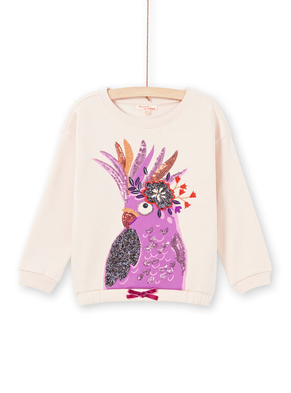 Sudadera de manga larga de color rosa pastel con estampado de loro para niña MAPASWEA / 21W901H1SWED319