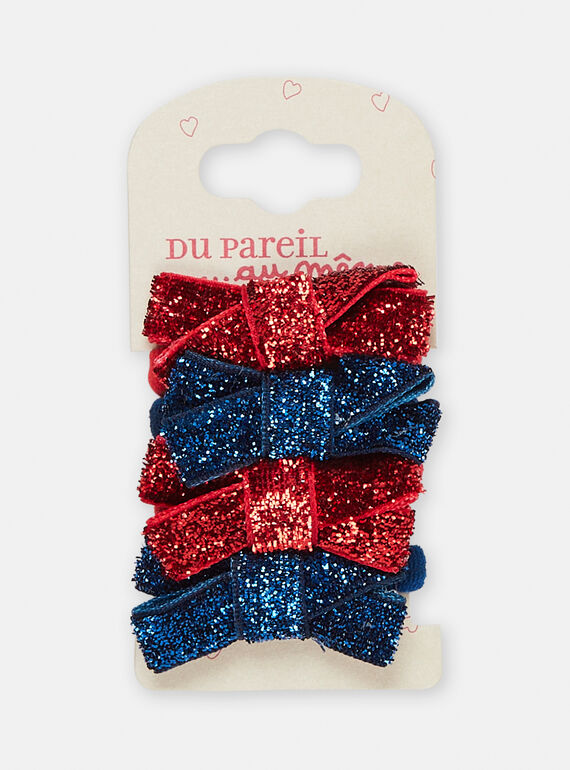 Pack de 4 gomas para el pelo de color rojo y azul marino con lazos brillantes para niña SYAJOELA13 / 23WI01S1ELA070