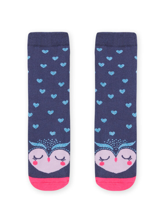 Calcetines azules de rizo con estampado de búho para niña MYAPLACHO / 21WI01O1SOQC202