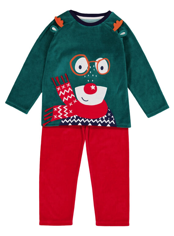 Pijama de Navidad de terciopelo de color verde y rojo para niño GEGOPYJNO1 / 19WH12T2PYJG614