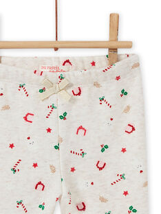 Pantalón polar de color beige jaspeado con estampado de Navidad para bebé niña MINOPAN / 21WG09Q1PANA011