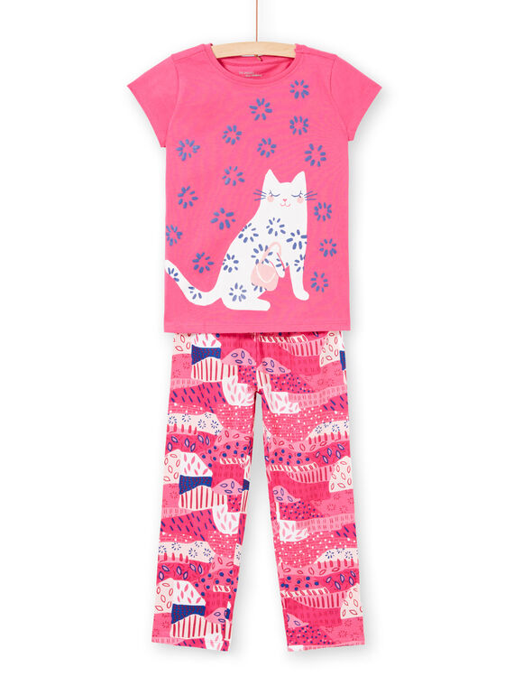 Pijama de camiseta y pantalón fucsia y blanco para niña LEFAPYJWAXEX / 21SH115DPYJ030