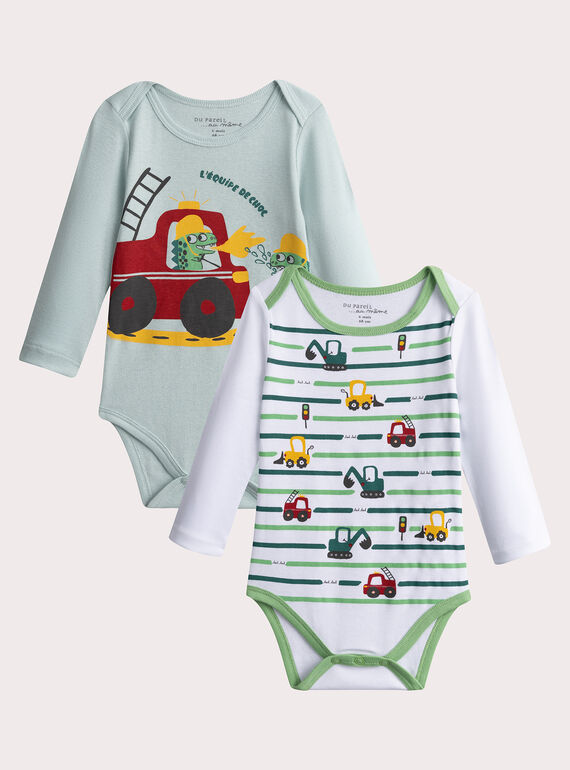 Lote de 2 bodys de manga larga con patrón de tractor para bebé niño  VEGABODFEU / 24WH1483BDL000