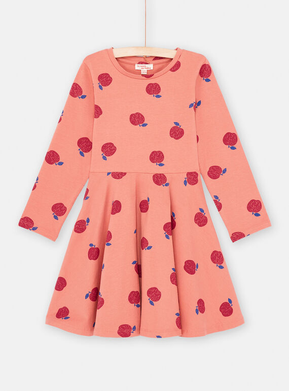 Vestido terracota con estampado de manzana para niña SAJOROB4 / 23W901G2ROBE415