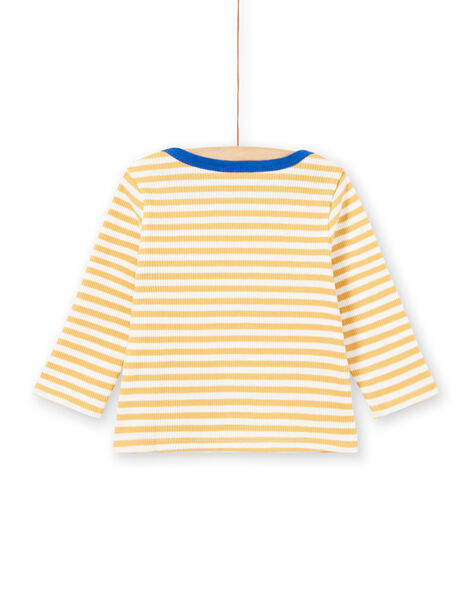 Camiseta de manga larga de rayas de color amarillo y blanco con estampado de oveja para bebé niño MUJOTEE1 / 21WG1022TML117
