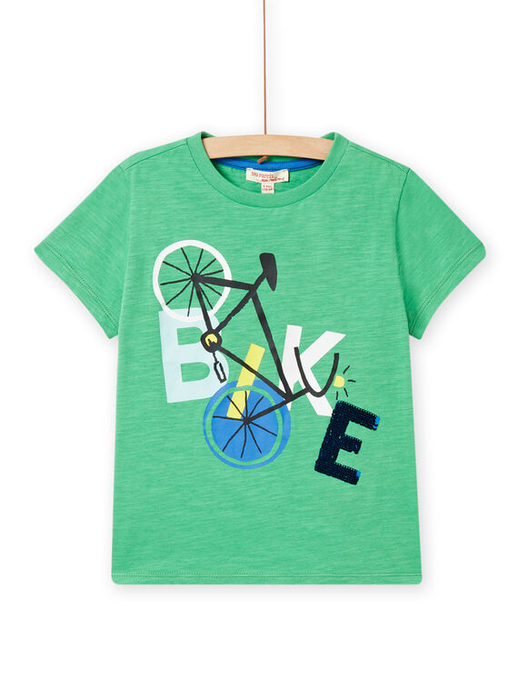 Camiseta de color verde kiwi con estampado de bicicleta con lentejuelas reversibles para niño NOGATI1 / 22S902O2TMC617