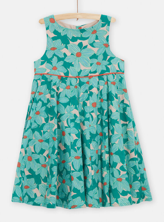 Vestido plisado de color verde con estampado de flores para niña TACOROB1 / 24S901N1ROBD329