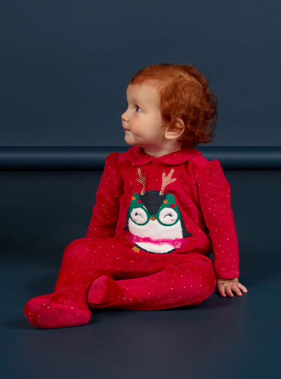 Pelele de terciopelo con estampado de Navidad y gorro con borlas para bebé niña MEFIGRENO / 21WH13F1GRE050