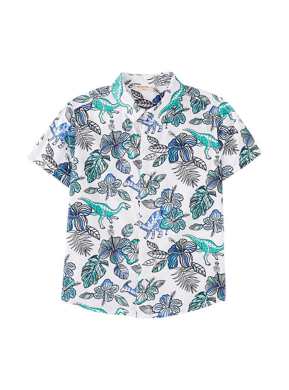 Camisa de popelina de color blanco con estampado de dinosaurio para niño JOQUASHIRT / 20S902R1CHM000
