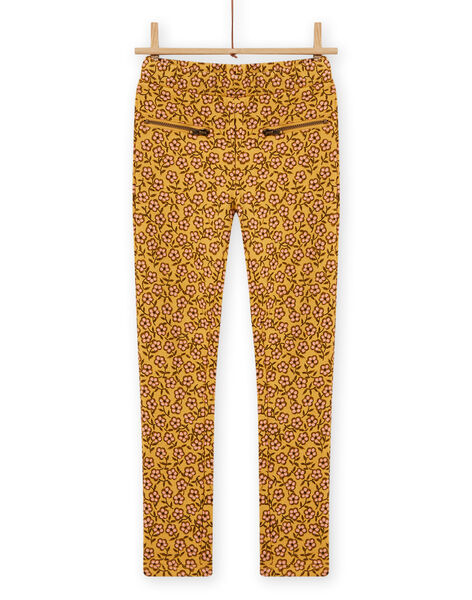 Pantalón forrado amarillo con estampado floral para niña MASAUPANT1 / 21W901P2PANB107