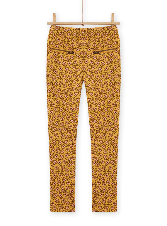 Pantalón forrado amarillo con estampado floral para niña MASAUPANT1 / 21W901P2PANB107