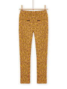 Pantalón forrado amarillo con estampado floral para niña MASAUPANT1 / 21W901P2PANB107