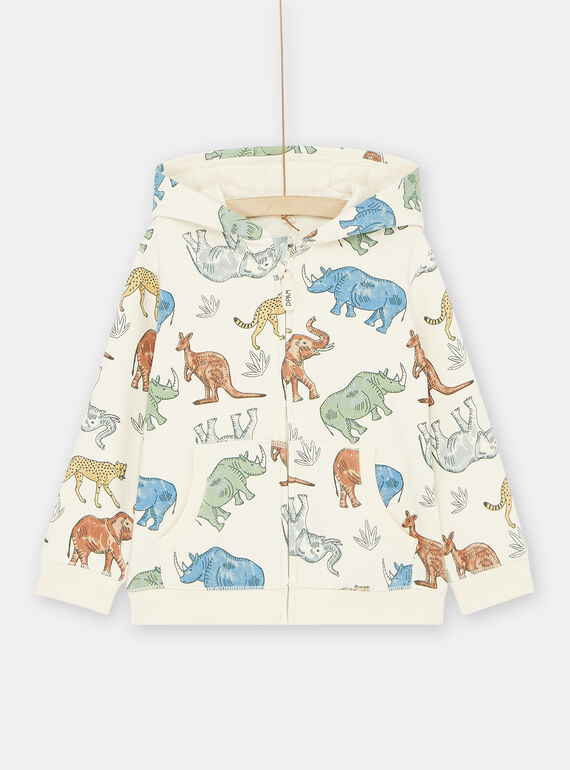 Cárdigan color crema con estampado de animales para niño SOKYOGIL1 / 23W902I2GILA002