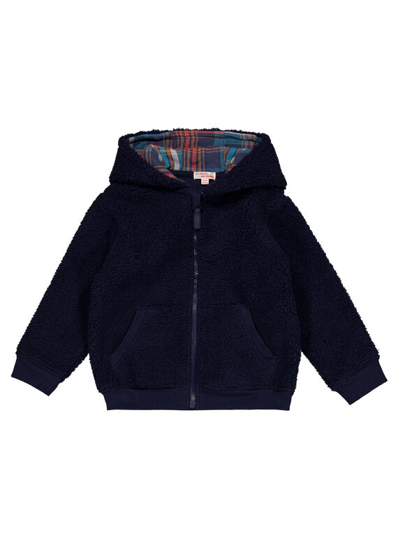Chaqueta de cremallera con capucha de borrego de color azul marino GOTUGIL / 19W902Q1GIL705
