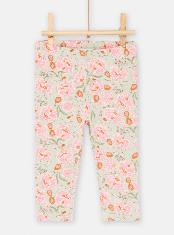 Leggings de color verde grisáceo y rosa con estampado de flores para bebé niña SYIVERLEG / 23WI09J1CAL631