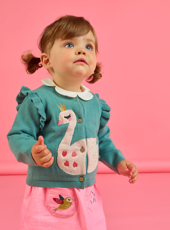 Cárdigan caqui con estampado de cisne para bebé niña MIKACAR / 21WG09I1CAR612