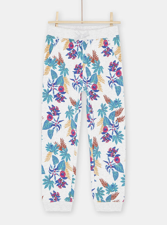 Pantalón de chándal gris jaspeado con estampado de flores para niña SAJOBAJOG1 / 23W901B1JGB943